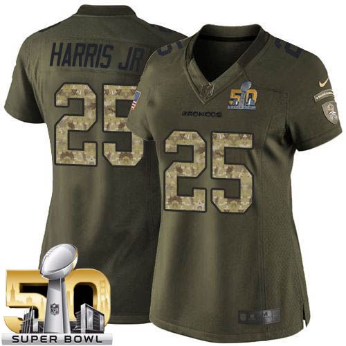Nike Broncos #25 Chris Harris Jr Green Super Bowl 50 Women's Stitched NFL Limited Salute to Service Jersey